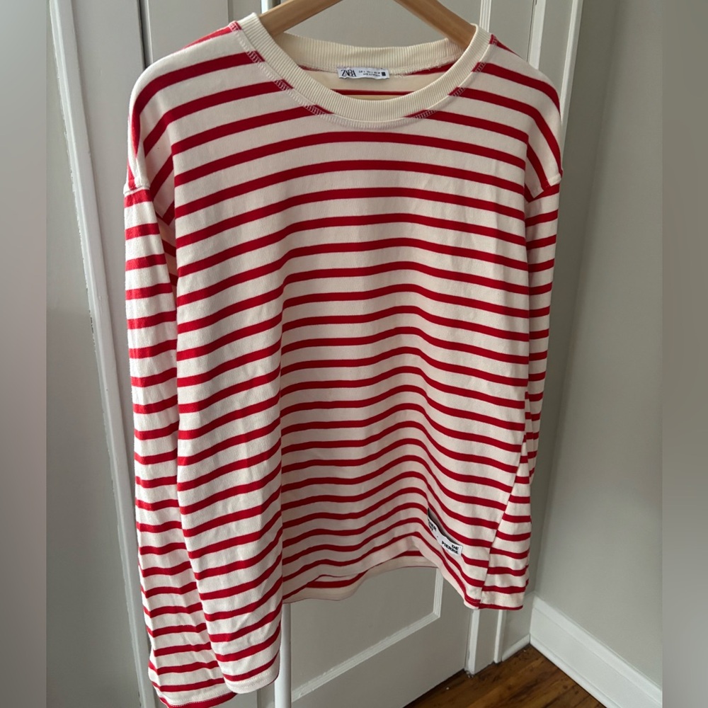 Zara x Rogier Saint De Pierre oversized long sleeve red and white shirt Sz Lg